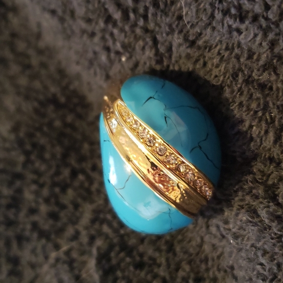 Fashion Jewelry Jewelry - Chunky Blue gold cocktail Dome Ring